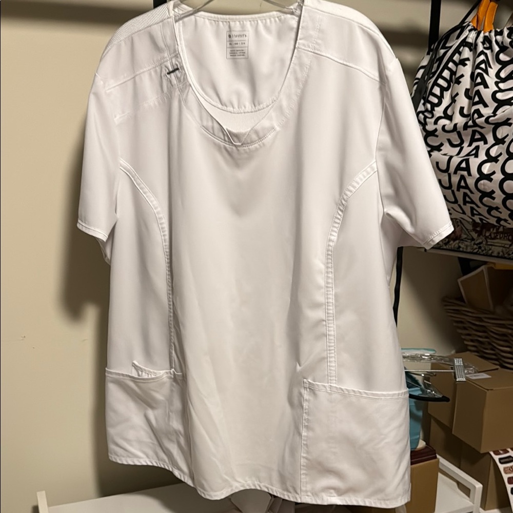 Cherokee Infinity White Short Sleeve Scrub Top